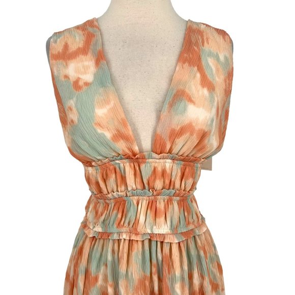 Fanco Tie Dye V-Neck Mini A-Line Dress Mint Orange Size Medium NWT - Picture 2 of 10